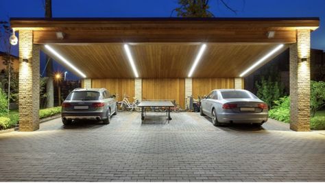 Carport Renovation, Carport Design, Car Porch Design, Modern Carport, Contemporary Garage, Carport With Storage, Porch Awning, White Living Room Decor, Outdoor Barbeque