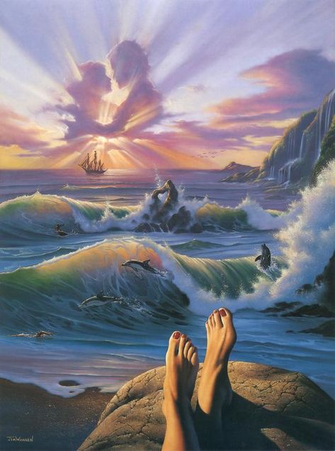 jim_warren_on_a_clear_day600_806 Jim Warren, Book Cover Artwork, Surrealism Painting, Bunny Art, Fantasy Paintings, Simple Acrylic Paintings, Art Happy, Illusion Art, Twin Flames