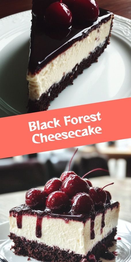 Black Forest Cheesecake Delight | Decadent Chocolate & Cherry Dessert Recipe Indulge in the rich flavors of this Black Forest Cheesecake Delight, perfectly blending chocolate and cherries. Ideal for special occasions or satisfying your sweet cravings. Follow the simple recipe for a gourmet treat that will impress! #BlackForestCheesecake #ChocolateLovers #DessertRecipe #BakingJoy Black Cherry Jello Recipes, Chocolate Cherry Dessert Recipes, Black Forest Cheesecake Recipe, Cherry Jello Recipes, Cheesecake Delight, Cherry Recipes Dessert, Cherry Cake Recipe, Black Forest Cheesecake, Black Forest Cake Recipe