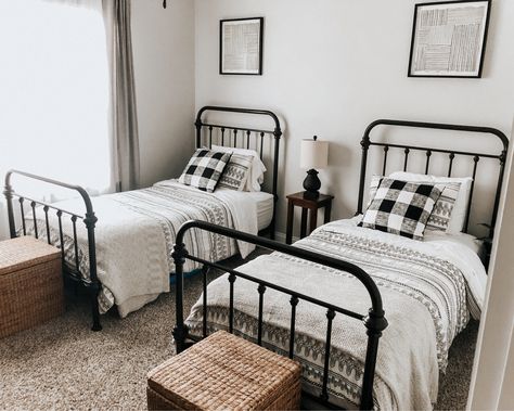 Boys Metal Bed Frame, Black Metal Twin Bed Frame, Black Metal Bed Frame Twin, Twin Spindle Bed, Twin Beds Into King Bed, Double Twin Bed, Twin Metal Bed Frame Bedroom Ideas, 4 Twin Beds In One Room, Metal Frame Kids Bed