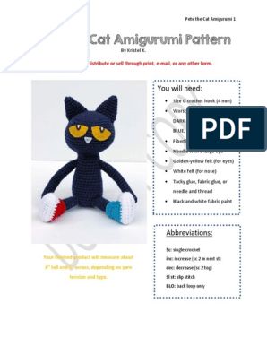 Sully | PDF | Crochet | Crafts Cat Amigurumi Pattern, Crochet Cat Pattern, Cat Amigurumi, Pete The Cat, Fun Crochet Projects, Crochet Round, Crochet Cat, Amigurumi Free, Cat Pattern