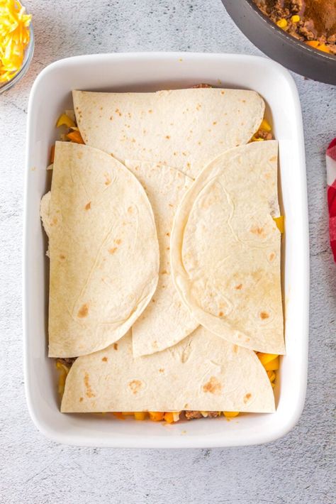 Tortilla Taco Bake, Ground Beef And Tortillas, Baked Taco Casserole, Casserole With Tortillas, Taco Casserole With Tortillas, Tortilla Casserole Recipes, Easy Taco Bake, Hamburger Meat Casseroles, Recipes Using Hamburger