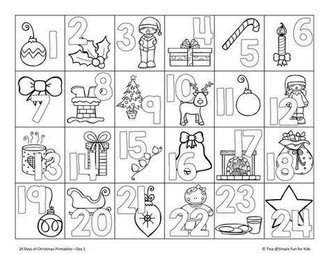 24 Days of Christmas Printables - Day 1!Get ready for the Christmas countdown with this cute no-prep advent calendar coloring page! Christmas Countdown Coloring Pages, Coloring Advent Calendar, Printable Christmas Countdown, 24 Days Of Christmas, Advent For Kids, Printable Advent Calendar, Day 1, Advent Calendars For Kids, Christmas Countdown Calendar