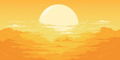 Beautiful sunrise illustration Premium V... | Premium Vector #Freepik #vector #background #sun #sky #orange Sun Rise Illustration, Orange Background Landscape, Sun Drawing Design, Sun Illustration Art, Sunrise Illustration, Sunrise Drawing, Orange Landscape, Sunrise Background, Sunrise Design