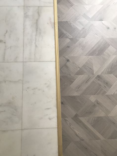 Wood and marble flooring #marble #floor #parquet #wood Marble Tile And Wood Floor Transition, Wood And Marble Flooring, Flooring Transitions, Foyer Floor, Floor Parquet, Entryway Floor, Parquet Tiles, Floor Transition, Parquetry Floor