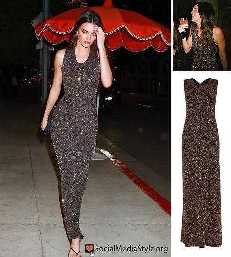 Kendall Jenner's brown sequin dress Brown Sequin Dress Outfit, Brown Sequin Dress, Sequin Dress Outfit, Brown Sequin Dresses, Sequin Gown, Brown Dress, Proenza Schouler, Kendall Jenner, Moda Operandi