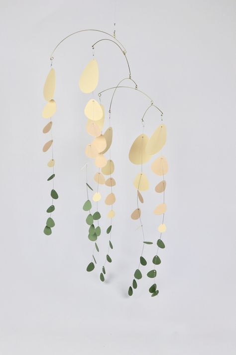 Arch Structure, Kinetic Mobile, Forest Green Color, Kinetic Sculpture, Neutral Interiors, Hanging Mobile, Etsy Fashion, Spring Decor, Wind Chimes