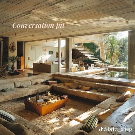 Conversation Pit, 70s House, Sunken Living Room, Dream Life House, Concrete House, Dream House Rooms, Charlotte North Carolina, Barbie Dream House, Dream House Interior