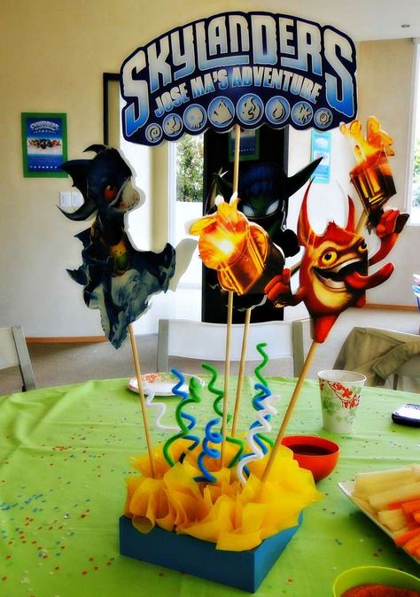 SKYLANDERS ADVENTURE PARTY | CatchMyParty.com Skylanders Academy, Skylanders Birthday Party, Skylanders Birthday, Skateboard Birthday, Skylanders Party, Slumber Party Games, Adventure Party, Party Themes For Boys, Birthday Themes For Boys