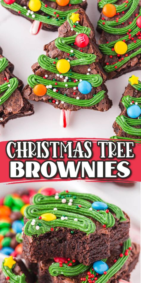 Tree Brownies, Christmas Tree Brownies, Fun Christmas Tree, Christmas Brownies, Christmas Treats Boxes, Christmas Desserts Easy, Easy Christmas Treats, Christmas Baking Recipes, Christmas Food Desserts