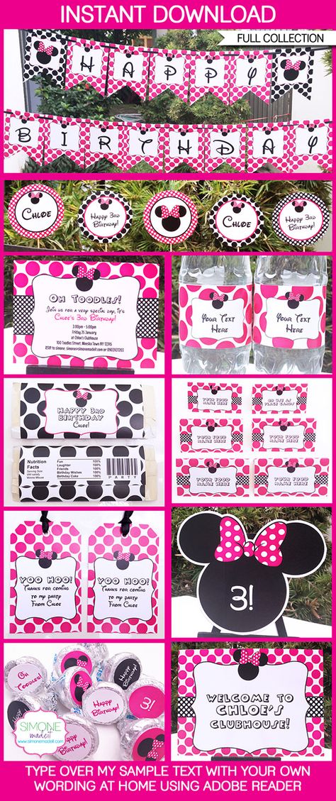 Minnie Mouse Party Printables | Minnie Mouse Birthday Party Theme invitations & decorations Minnie Mouse Decorations, Minnie Mouse 1st Birthday, Minnie Birthday Party, Minnie Mouse Theme, Birthday Party Printables, Minnie Party, Mickey Party, Minnie Mouse Birthday Party, Minnie Birthday