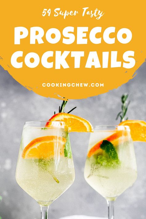 It's time to pop some bottles of Prosecco! Here are some of the best and most creative and festive Prosecco cocktails around the web. Prosecco And Vodka Cocktails, Prosecco Spritzer Cocktails, Preseco Cocktail, Prosseco Cocktails Recipe, Cocktails With Prosecco, Prosecco Cocktail Recipes, Fancy Ice Cubes, Prosecco Drinks, Batch Cocktail Recipe