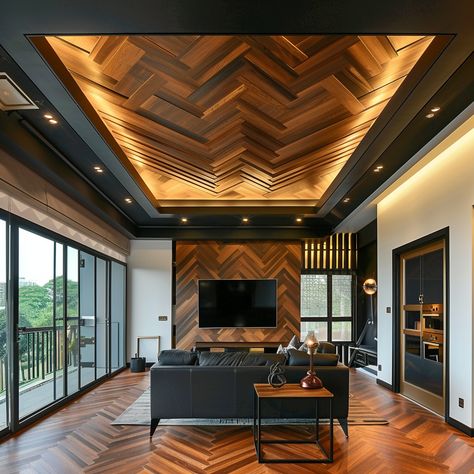 15 Wood Beam Ceiling Ideas to Add Character to Your Home! - DreamyHomeStyle Dark Room Wood Ceiling, Loft With Wood Ceiling, High Ceiling Living Room Chandeliers, Crazy Ceiling Design, Lower Ceiling Ideas, Fake Ceiling Design, False Beams Ceilings, Textured Ceiling Ideas, Traditional Ceiling Design