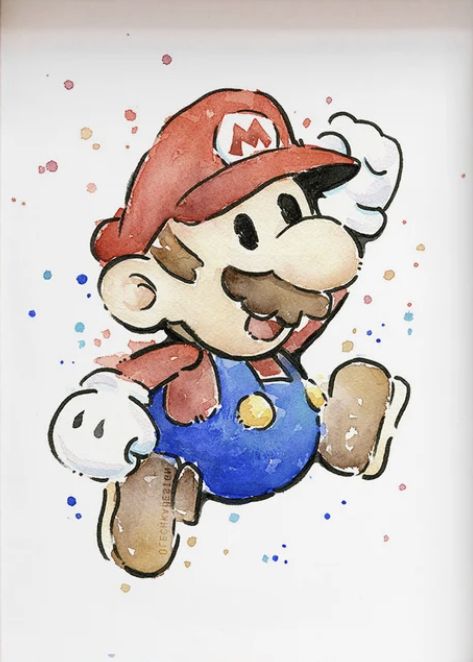 Mario Watercolor, Nintendo Fan Art, Watercolor Paintings For Beginners, Super Mario Art, Watercolor Lettering, Diy Watercolor Painting, Nintendo Art, Mario Art, Watercolor Paintings Easy