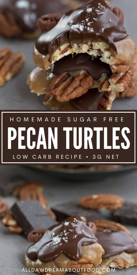 Keto Pecan Turtles, Keto Turtle Candy, Keto Candy Recipes, Keto Turtles, Homemade Turtle Candy With Pecans, Sugar Free Christmas Treats, Sugar Free Candy Recipes, Thm Candy, Carolyn Ketchum