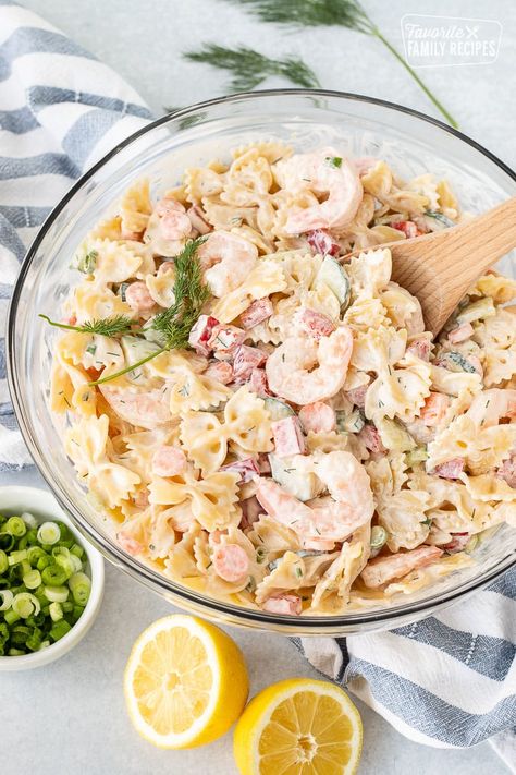 Shrimp Pasta Salad is the perfect summer main course or side dish. You'll love the fresh shrimp and tender pasta in a vibrant lemon dill sauce. It's a flavor explosion! #shrimppastasalad #shrimp #pastasalad #pasta #salad #seafoodsalad #seafood #FavoriteFamilyRecipes #favfamilyrecipes #FavoriteRecipes #FamilyRecipes #recipes #recipe #food #cooking #HomeMade #RecipeIdeas Shrimp Avocado Pasta, Cold Shrimp Pasta Salad, Shrimp Salad Recipes Healthy, Pioneer Woman Pasta Salad, Lemon Shrimp Pasta, Shrimp And Pasta, Bowtie Pasta Salad, Shrimp Pasta Salad, Lemon Dill Sauce