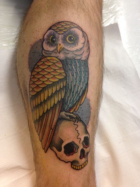 Traditional owl tattoo done by Susy at Wallington Tattoo Traditional Owl Head Tattoo, Owl Head Tattoo Design, Owl Head Tattoo, Traditional Owl Tattoo, Traditional Owl, Head Tattoo Design, Traditional Owl Tattoos, Owl Head, Head Tattoo