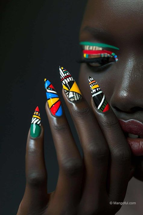 20 Africa-Inspired Nail Art Designs You'll Love - Simple Nails Pink, Fingernails Painted, Galaxy Nail Art, Mens Nails, Fancy Nails Designs, Vibrant Nails, Dope Nail Designs, Lip Lacquer, Cow Girl