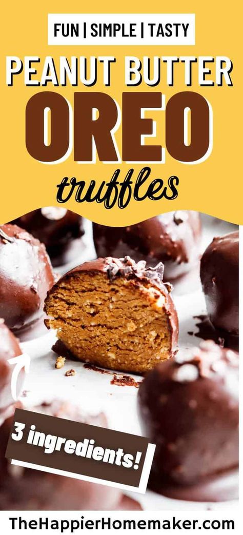 Easy three ingredient Peanut Butter OREO truffles are a no bake dessert that even the kids can make! Perfect for holiday gifting. #recipes #chocolate #dessert #oreo Oreo Peanut Butter, No Bake Truffles, Truffle Recipe Easy, Oreo Truffles Recipe, Easy Truffles, Peanut Butter Truffles, Fast Desserts, Dessert Oreo, Peanut Butter Oreo