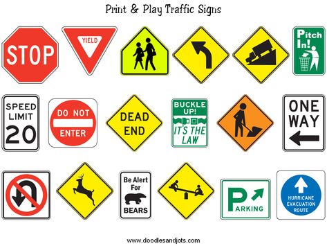 Printable+Road+Signs Safety Signs And Symbols, Montessori Trays, Flying Squirrels, Transportation Unit, Kindergarten Activity, Environmental Print, Theme Preschool, Block Center, Transportation Preschool