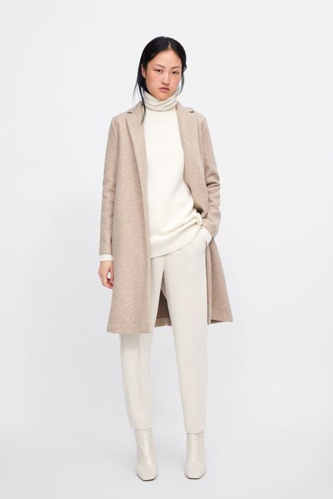 Image 1 of MASCULINE COAT from Zara Lapel Coat Outfit, Zara Coat Outfit, Monochromatic Outfit, Zara Coat, Lapel Coat, Elegant Coats, Coat Outfit, Jacket Parka, Long Sleeves Coats