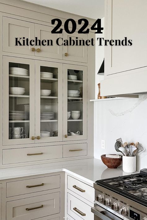 Kitchens With Big Island, Timeless Kitchen Cabinets, Taupe Kitchen Cabinets, Kitchen Counter Design, Beige Kitchen Cabinets, Island Kitchens, Taupe Kitchen, Cabinet Trends, Kitchens Modern