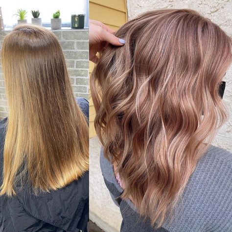 Rose Gold Highlights Dark Blonde, Rose Toner Hair, Rose Beige Balayage, Rose Ash Hair, Subtle Rose Gold Hair Blonde, Rose Gold Hair Toner, Rose Gold Balayage Blonde, Rose Blonde Balayage, Pink Toner For Blonde Hair