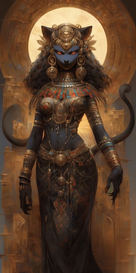 Bastet Goddess Art, Egyptian God Bastet, Egyptian Gods Art, Set Egyptian God, Fantasy Archetypes, Bast Goddess, Egyptian Pantheon, Egyptian Bastet, Bastet Goddess