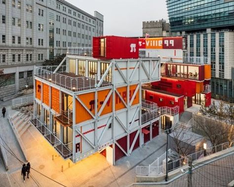 Gypsum Board Design, Container Homes Australia, Shipping Container Architecture, Popup Shop, Korea University, Interior Design News, The Wolverine, Container Buildings, Temporary Structures