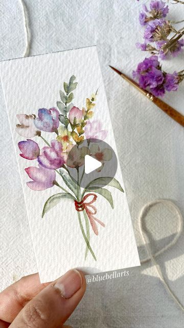 Watercolor Filler Flowers, Watercolor Cards Tutorial, Spring Watercolor Flowers, Watercolor Pansies Tutorial, Watercolor Flower Bouquet Simple, Watercolor Flowers Tutorial Step By Step, Easy Watercolor Paintings Landscapes, Watercolour Birthday Card Ideas, Water Paint Flowers