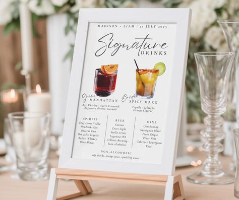 Wedding Bar Menu Customizable, Cocktail List Editable Template, Printable Signature Drink Sign, Bar Menu Template, Instant Download Template His And Her Drink Menu Wedding, Wedding Cocktail Bar, Signature Wedding Drinks Sign, Bar Menu Template, Signature Drink Sign, Cocktail Names, Drinks Sign, Wedding Signature Drinks, Cocktail List