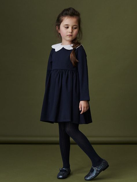 Ribbed Tights, Girls Smocked Dresses, Navy Girl, Cotton Tights, Girls Blue Dress, Navy Outfit, Starting School, Glitter Girl, Dress Navy Blue