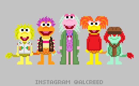 Muppets Pixel Art Pattern Muppet Pixel Art, C2c Squares, Hama Mini, Grid Patterns, Seed Bead Projects, Hamma Beads, Fraggle Rock, Pixel Art Templates, Bead Projects