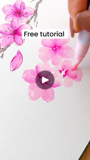 Sakura Painting, Sakura Season, Cherry Blossom Painting, Watercolor Beginner, Watercolor Artists, Botanical Watercolor, Free Tutorial, Love Letters, Video Tutorial