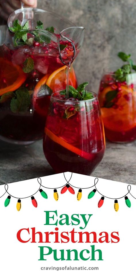 A pitcher of pomegranate punch being poured into a glass with another glass of punch in the background. Easy Christmas Punch Recipes, Thanksgiving Punch Non Alcoholic, Unique Holiday Recipes, Thanksgiving Punch, Holiday Punch Recipe, Christmas Punch Recipes, Party Punch Recipes, Holiday Punch, Christmas Punch