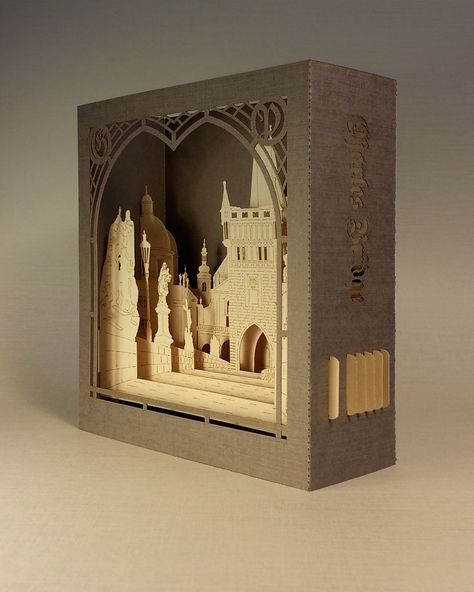 Charles Bridge. Prague. Tunnel card. :: Behance Diy Paper Lanterns, Lightbox Art, Charles Bridge Prague, Paper Art Sculpture, Laser Cut Box, Cut Out Art, Paper Cutout Art, Pop Up Art, Charles Bridge