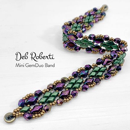 Mini GemDuo Band, free pattern by Deb Roberti Duo Bead Bracelets, Gemduo Bead Patterns, Deb Roberti Free Patterns, Super Duo Bead Patterns Free Tutorials, Duo Bead Patterns Free, Superduo Patterns Free, Beaded Jewelry Patterns Free, Beaded Earrings Patterns Free, Super Duo Beads Patterns Free