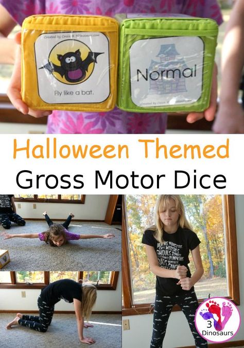 Free Halloween Themed Gross Motor Dice - 3Dinosaurs.com #printablesforkids  #freeprintable #3dinosaurs #grossmotor #grossmotordice #3dinosaurs Halloween Gross Motor, October Lesson Plans, October Lessons, Monster Activities, 3 Dinosaurs, Halloween Preschool, Gross Motor Activities, Education Activities, Movement Activities