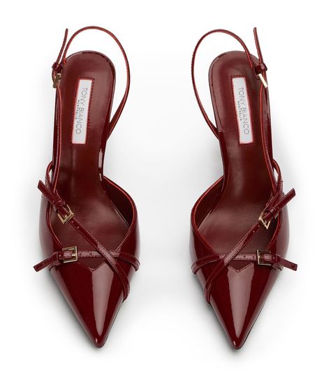 Luxury Slingback Pumps With Reinforced Heel And Pointed Toe, Burgundy Slingback Heels, Designer Shoes Aesthetic, Cherry Red Heels, Fall Shoes 2024, French Heels, Cool Heels, Tony Bianco Heels, Maroon Heels