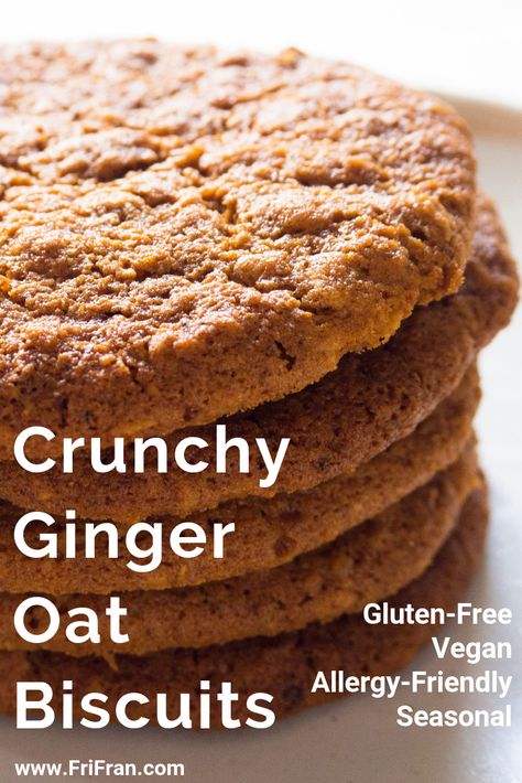 Gluten Free Oat Biscuits, Gluten Free Crunchies, Nut Biscuits Recipes, Ginger Oat Cookies, Vegan Biscuits Recipe, Ginger Oatmeal Cookies, Ginger Crunchies, Gluten Free Cookies Recipes, Ginger Biscuits Recipe