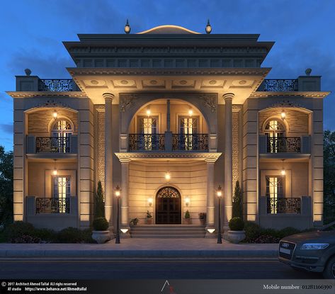 Banquet Design, New Classic Villa, Luxury Villa Design, Classical Building, Small Villa, Residential Building Design, Classic House Exterior, Classic Villa, Indian Home Design