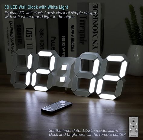 KOSUMOSU Digital Wall Clock 15" 3D LED Wall Clock Light Alarm Clock for Bedroom Big Digital Clock, Large Digital Wall Clock, Light Alarm Clock, Big Wall Clocks, Led Wall Clock, Wall Clock Light, Led Clock, Digital Wall Clock, Digital Clocks