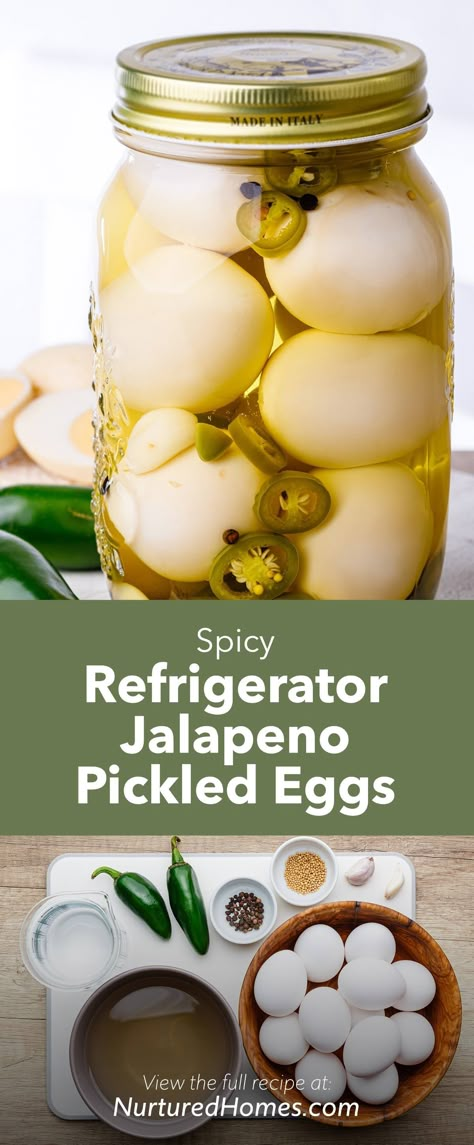 Spicy Jalapeno Pickled Eggs (These Are So Addictive!) - Nurtured Homes Sweet And Spicy Pickled Eggs, Hot Pickled Eggs, Jalapeno Pickled, Pickling Veggies, Best Pickled Eggs, Beet Eggs, Spicy Pickled Eggs, Picked Eggs, Pickled Quail Eggs