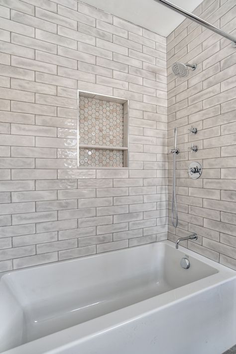 Bathtub/Shower Combo with Tiled Niche - Modern - Bathroom - New York - by KraftMaster Renovations Tub Shower Combo Remodel, Bathroom Tub Shower Combo, Bathtub Shower Combo, Tub Remodel, Guest Bathroom Remodel, Bathroom Tub Shower, Bathtub Remodel, Bad Inspiration, Bathroom Redesign