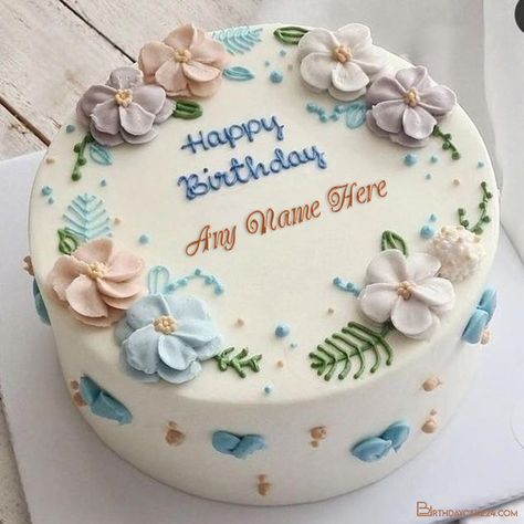 Flower Birthday Cake Template Image With Name Editing Birthday Cake Template, Floral Birthday Cake, Flower Birthday Cake, Photo Happy Birthday, Floral Cake Design, Beautiful Birthday Cake, Small Birthday Cakes, Birthday Cake With Name, Cake With Name