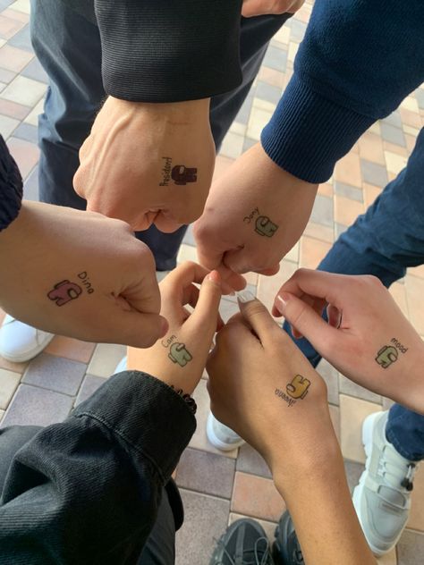 11🖤 among us “tattoo” Gaming Matching Tattoos, Tattoos For 4 Friends, Among Us Tattoo, Matching Group Tattoos, Az Tattoo, Among Us Drawing, Us Tattoo, Group Tattoos, Us Drawing