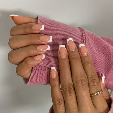 Peach And White French Tip Nails, Peach French Nails, Peach French Tips, Peach French Tip Nails, Peach Nail Designs, White French Nails, White Tip Nails, Blue French Tips, Peach Nails