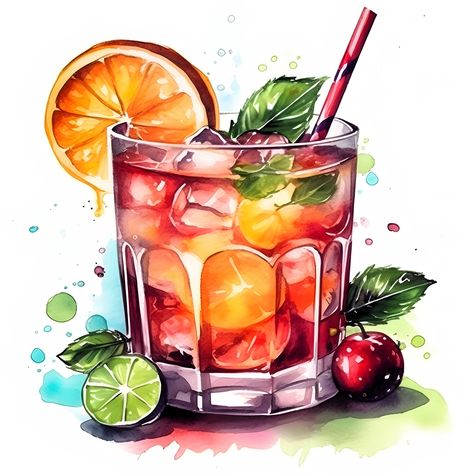 Drinks Clipart, Cocktails Clipart, Collins Cocktail, Strawberry Cocktails, Negroni Cocktail, Spritz Cocktail, Strawberry Drinks, Scrapbook Images, Colorful Umbrellas