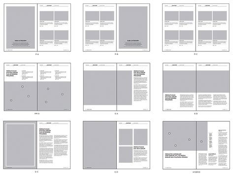 Grid Layouts Design, A3 Design Layout, Layout Design For Portfolio, Product Guide Design Layout, Portfolio Grid Layout, Indesign Grid Layout, Horizontal Page Layout Design, Indesign Document Layout, Product Portfolio Layout