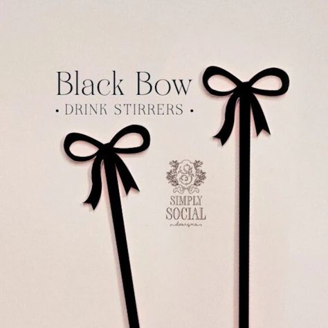 Black Bow Drink Stirrers for Bridal Shower Cocktail Stirrers Acrylic Stir Sticks Swizzle Stick Fancy Coquette Bow Party - Etsy Black Tie Graduation Party Ideas, White And Black Party Decorations, Rehearsal Dinner Party, Black Coquette Party, Fancy Bridal Shower Ideas, Black Theme Bachelorette Party, Black White Silver Bridal Shower Ideas, Black Bow Engagement Party, Bow Themed Bridal Shower Ideas